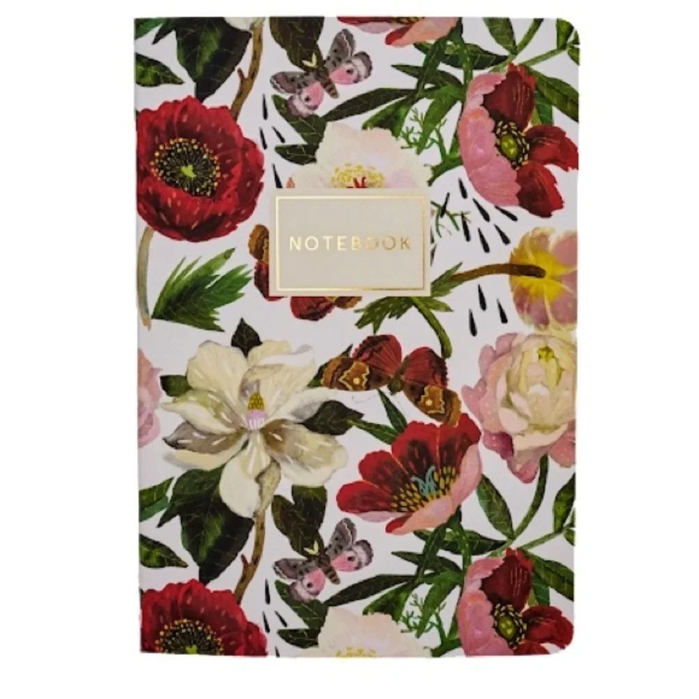 Soft Touch Lined Notebook in gorgeous red florals with gold foil detail A5 Size